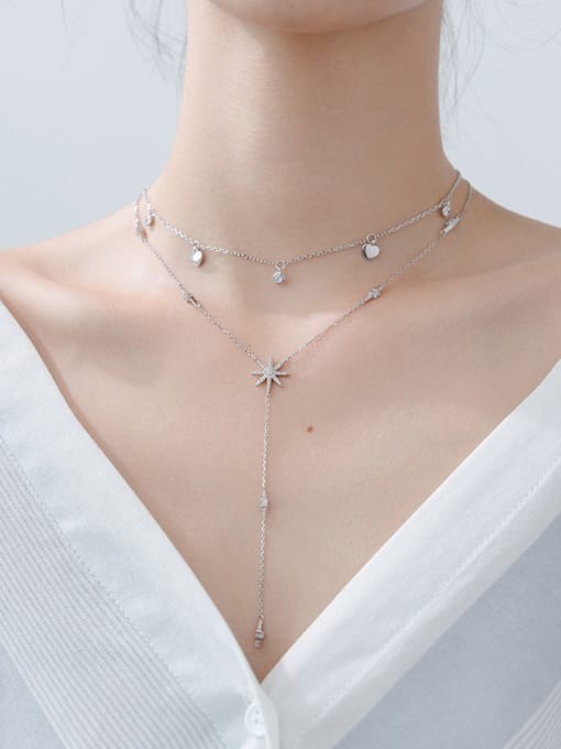 Tina Pure Silver Snowflake long necklace and love short necklace
