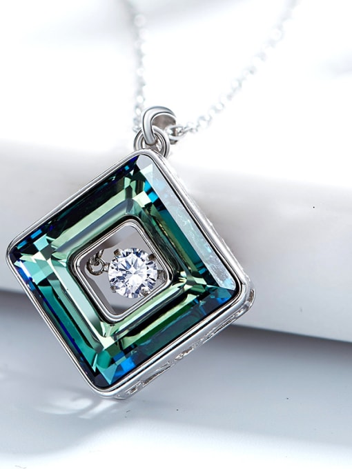 Maja Fashion Swarovski Crystals Rotational Zircon Square Pendant 925 Silver Necklace
