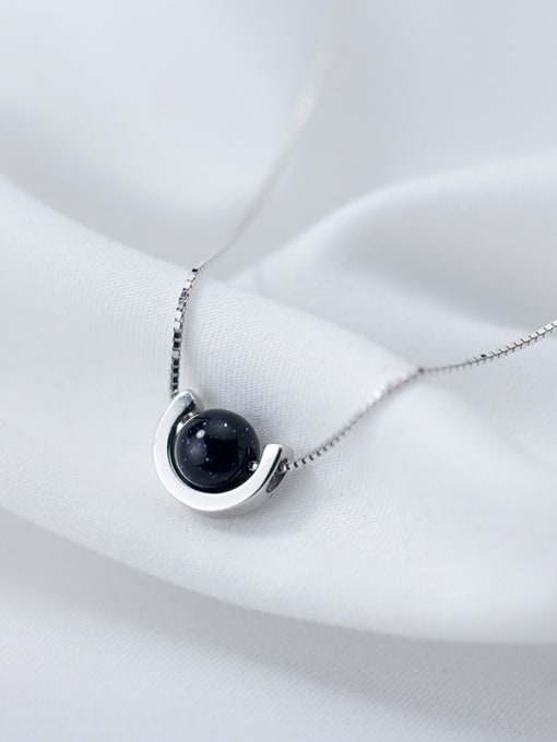 Tina Fresh Black Round Shaped Stone S925 Silver Necklace