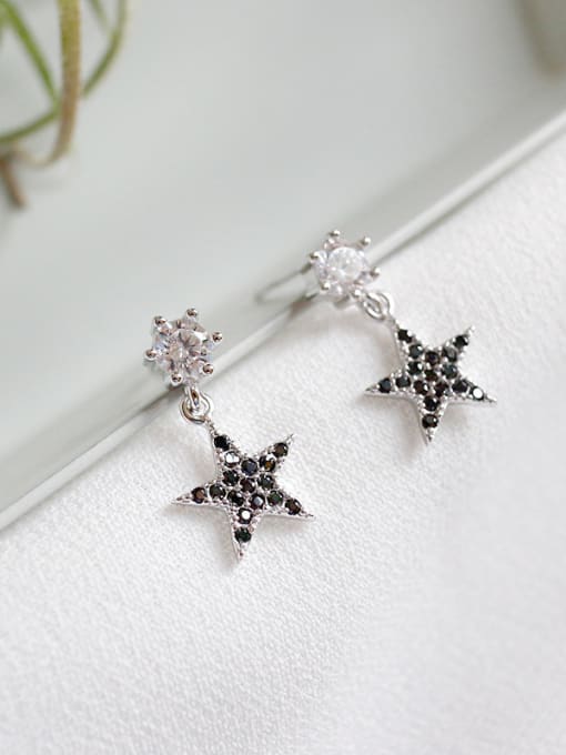 Arya Fashion Black Star Cubic Zircon Silver Stud Earrings