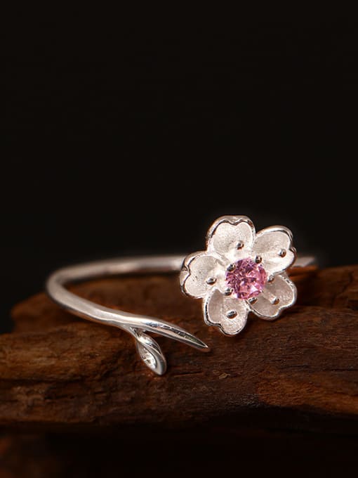 Christian Korean Style Pink Flower Opening Ring