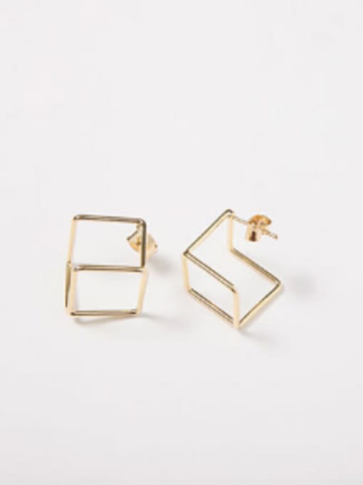 Arya Simple Hollow Cube Silver Smooth Stud Earrings