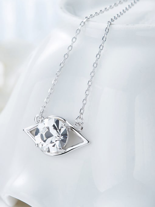 Maja Simple Eye shaped Cubic Swarovski Crystal Pendant 925 Silver Necklace