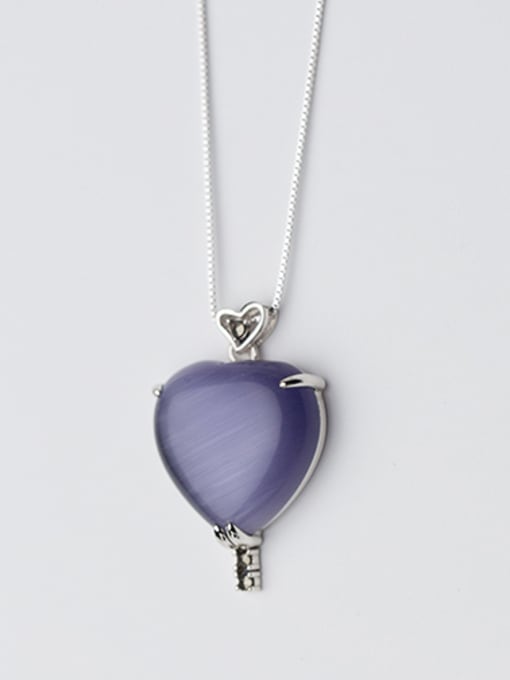 Tina Temperament Heart Shaped Pink Opal Silver Pendant