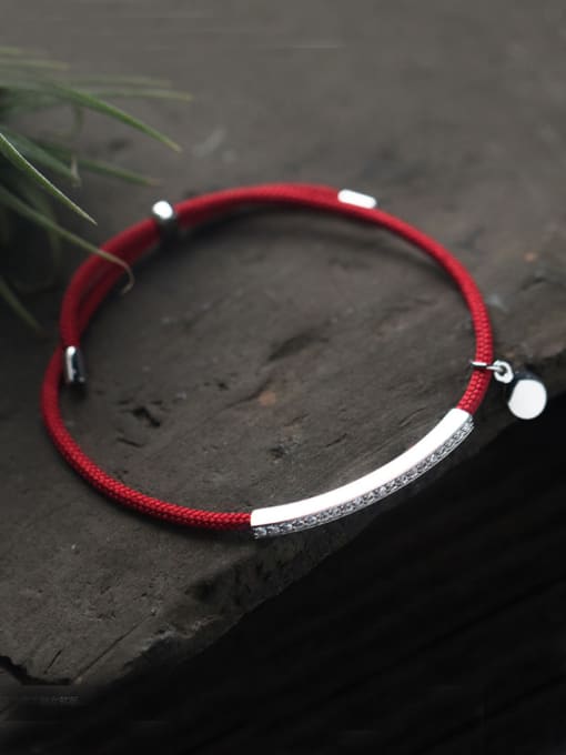 Tina Sterling silver Minimalist hand-woven red thread bracelet