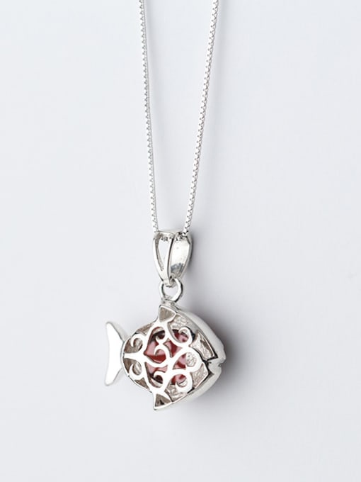 Tina Lovely Fsh Shaped Red Stone S925 Silver Pendant