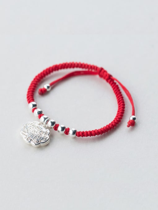 Tina Sterling silver Chinese style long life lock red thread bracelet