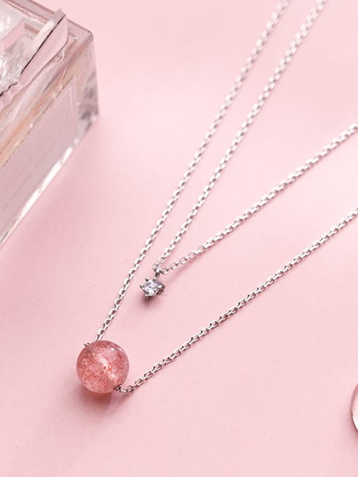 Tina S925 Silver Necklace Pendant female wind strawberry Crystal Double Necklace temperament single drill short clavicle chain D4268