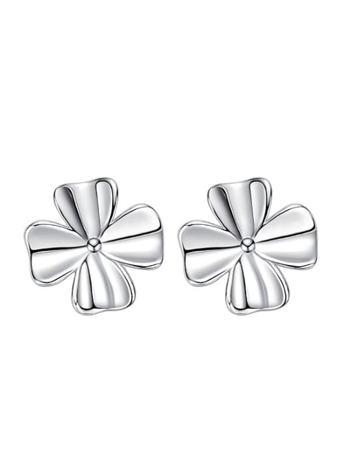 Maja Simple Tiny Four-leaf Clover 925 Silver Stud Earrings