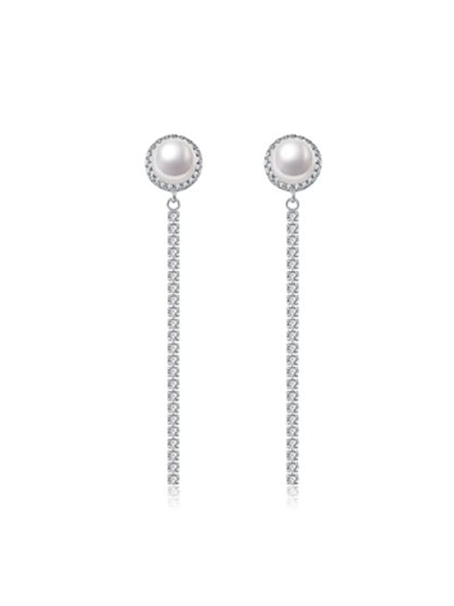 Evita Peroni Fashion Freshwater Pearl Zircon Drop threader earring