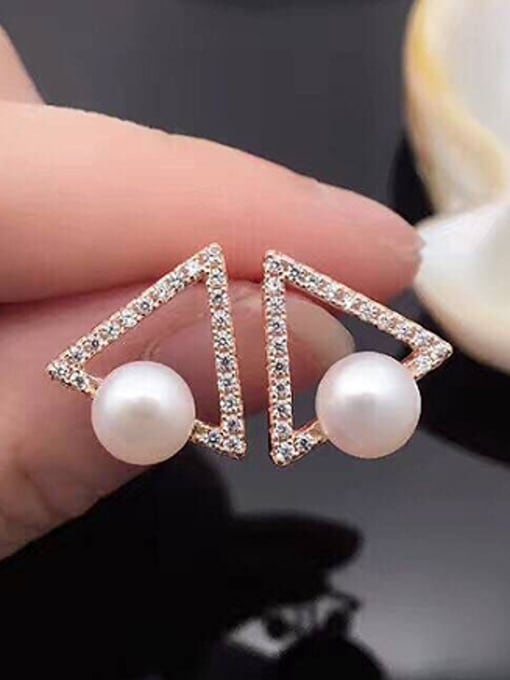 Evita Peroni Freshwater Pearl Hollow Triangle stud Earring