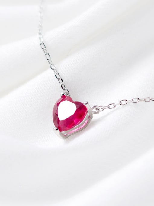 Tina Simple Red Zircon Love 925 Silver Necklace