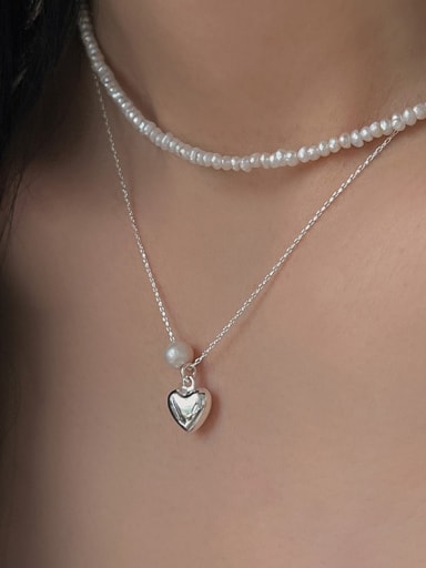 925 Sterling Silver With  Freshwater Pearl Heart Necklaces