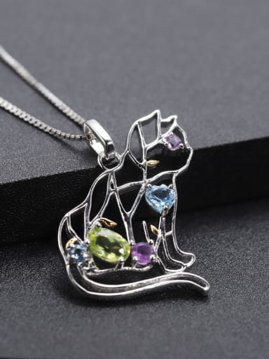 925 Sterling Silver With White Gold Plated Delicate Cat Necklaces