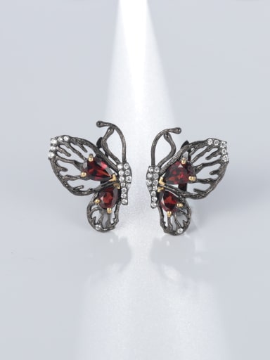 925 Sterling Silver With Black Gun Plated Vintage Butterfly Clip On Earrings