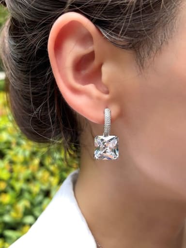 925 Sterling Silver With White Gold Plated Delicate Square Wedding Stud Earrings