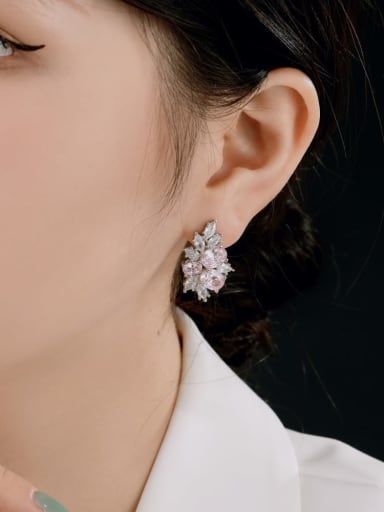 925 Sterling Silver With White Gold Plated Delicate Flower Stud Earrings