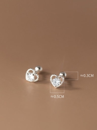 925 Sterling Silver With Cubic Zirconia Heart Stud Earrings