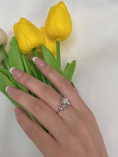 925 Sterling Silver With White Gold Plated Delicate Flower Band Rings