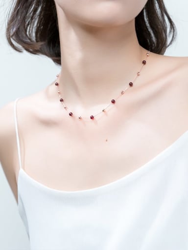 925 Sterling Silver With Rose Gold Plated Bead Simplistic Charm Necklaces