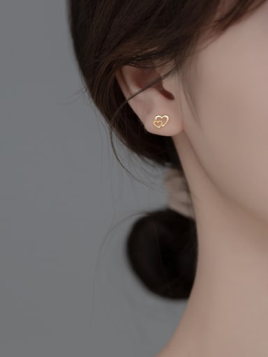 925 Sterling Silver With 18k Gold Plated Delicate Heart Stud Earrings