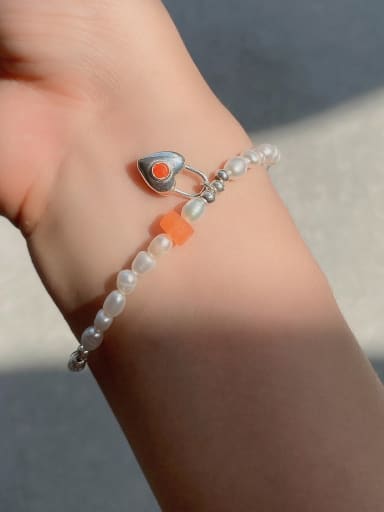 925 Sterling Silver With  Freshwater Pearl Heart Bracelets