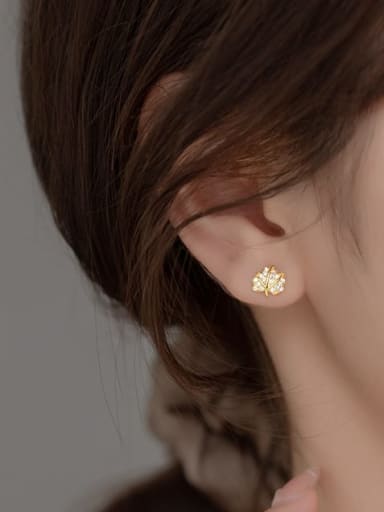 925 Sterling Silver With 18k Gold Plated Delicate Leaf Stud Earrings