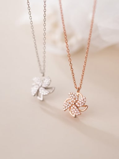 925 Sterling Silver With Rose Gold Plated Delicate Flower Necklaces