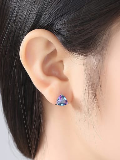 925 Sterling Silver With Mystic Topaz Triangle Stud Earring