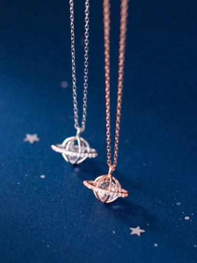 925 Sterling Silver With Rose Gold Plated Delicate Planet Congratulations Necklaces