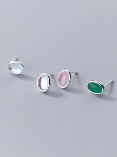 925 Sterling Silver With Lucite Round Stud Earrings