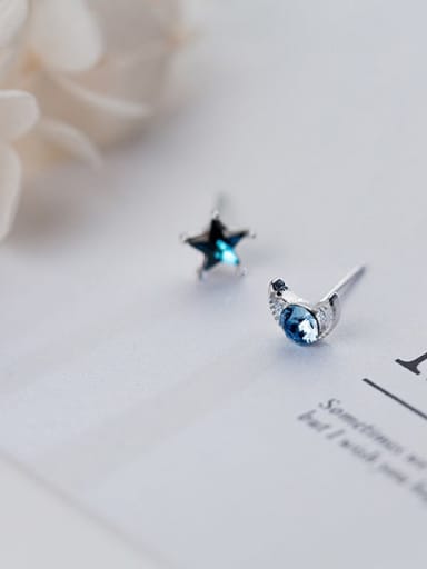 925 Sterling Silver With Cubic Zirconia Moon Stud Earrings