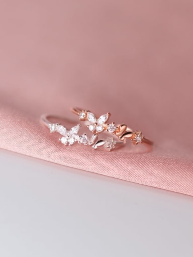 925 Sterling Silver With Rose Gold Plated Delicate Flower Band Rings