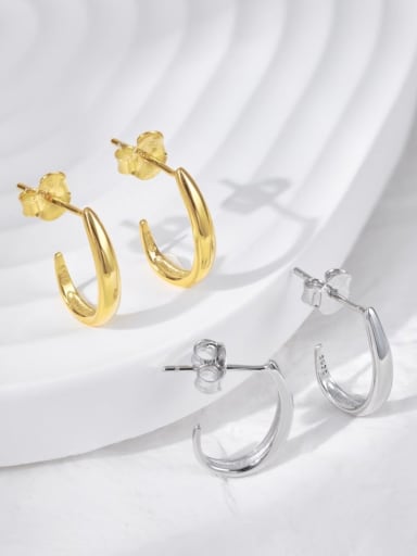 925 Sterling Silver With 18k Gold Plated Simplistic Geometric Stud Earrings