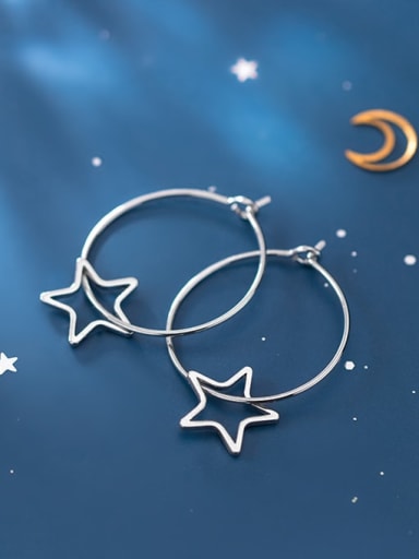 925 Sterling Silver With Star Hoop Earrings