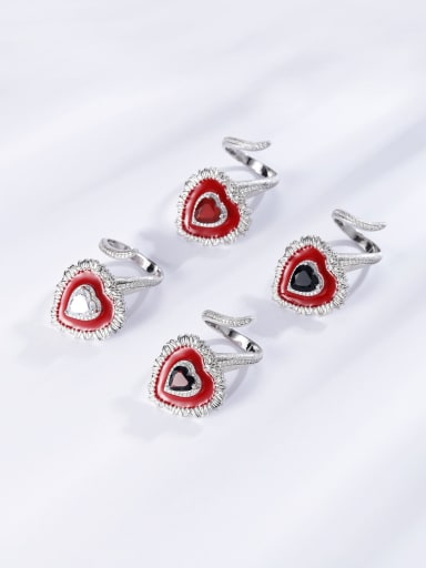 925 Sterling Silver With White Gold Plated Delicate Heart Statement Rings