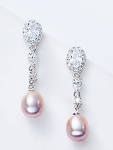 Fashion Freshwater Pearl Zircon Silver Stud Earrings