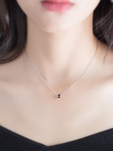 Delicate Black Geometric Shaped Rhinestone S925 Silver Necklace