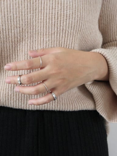 925 Sterling Silver With White Gold Plated Simplistic Geometric Rings