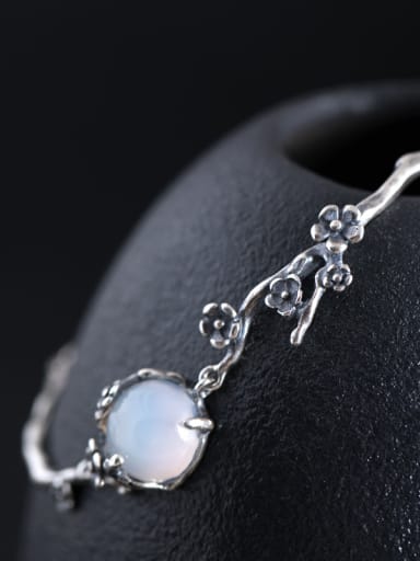 Retro style White Stone Tiny Flowers 925 Silver Bracelet