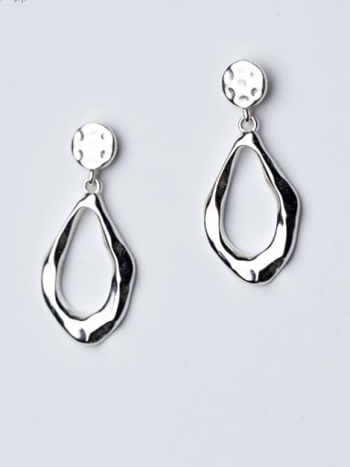 925 Sterling Silver With Platinum Plated Simplistic Geometric Drop Earrings