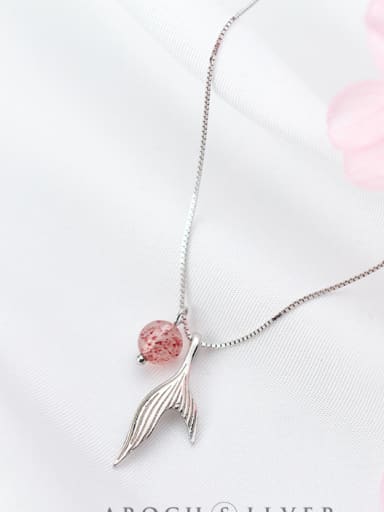 S925 Silver Necklace female wind sweet pink pink strawberry Crystal Cute Mermaid tail Pendant Necklace D4282