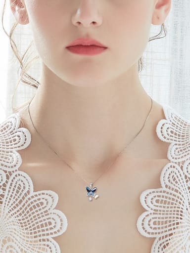 Fashion Blue Butterfly Swarovski Crystal 925 Silver Necklace