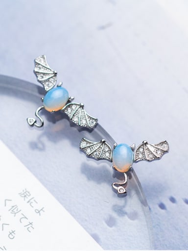 Lovely Bat Shaped Shining Zircon S925 Silver Stud Earrings