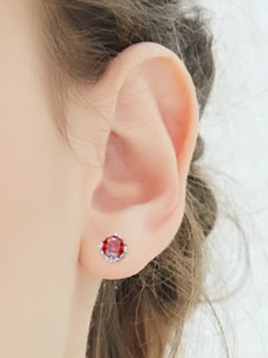 Simple Red Cubic Zircon 925 Silver Stud Earrings