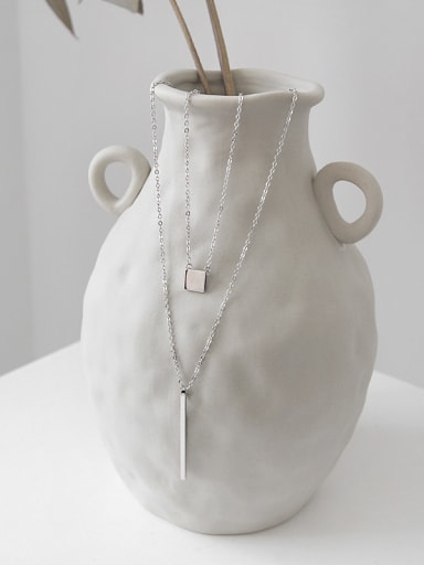 Sterling Silver geometric square Long Necklace