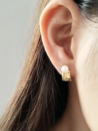 Sterling silver geometry synthetic pearl earrings