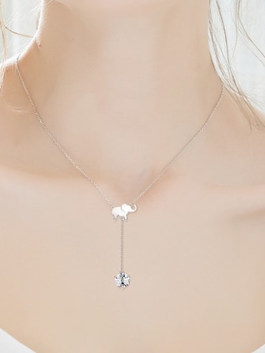 Simple Tiny Elephant Cubic Swarovski Crystal 925 Silver Necklace