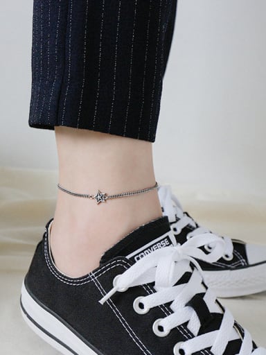 Sterling silver retro five-pointed star chain anklet