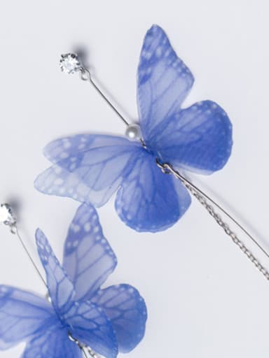 Women Fresh Blue Butterfly Shaped S925 Silver Drop Earrings